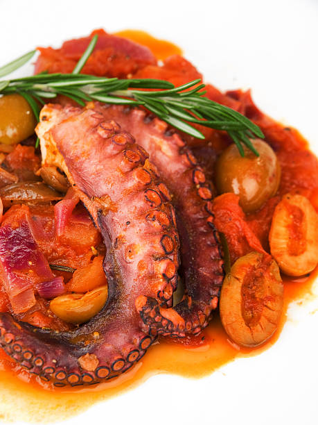 istock Octopus with tomato sauce and olives 590171024