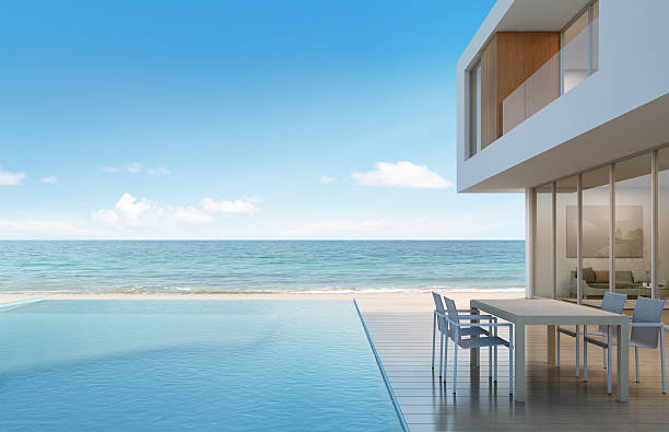 istock Beach house with sea view in modern design 590171226