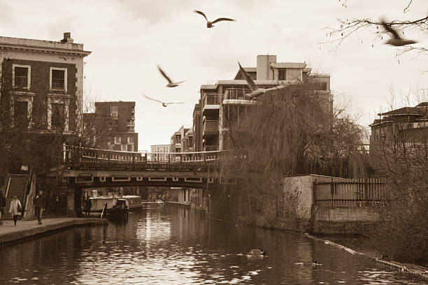 канал камден - 19th century style urban scene horizontal sepia toned стоковые фото и изображения