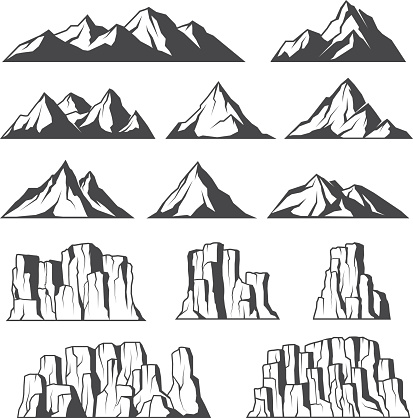 Set of vector icons of montains and cliffs