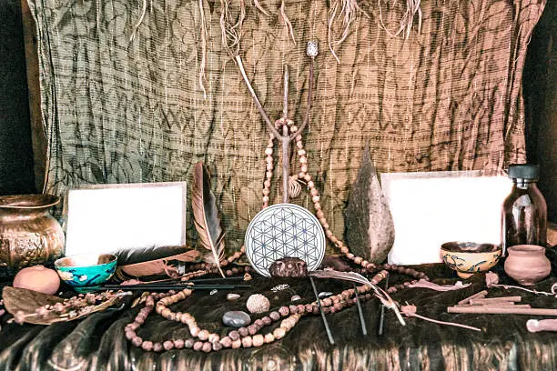 Photo of Spiritual magic altar containing various items
