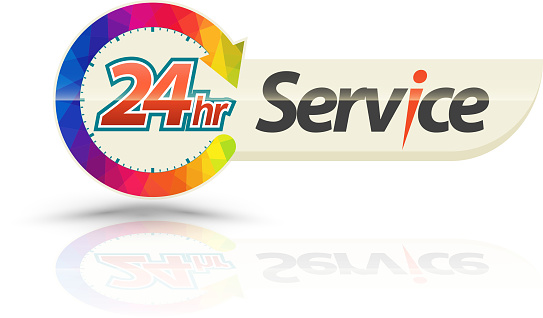 24hr Service with circle arrow. Vector illustration.