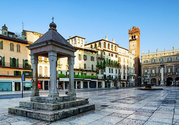 istock Ancient aedicula on Piazza delle Erbe in Verona, Italy 590173376