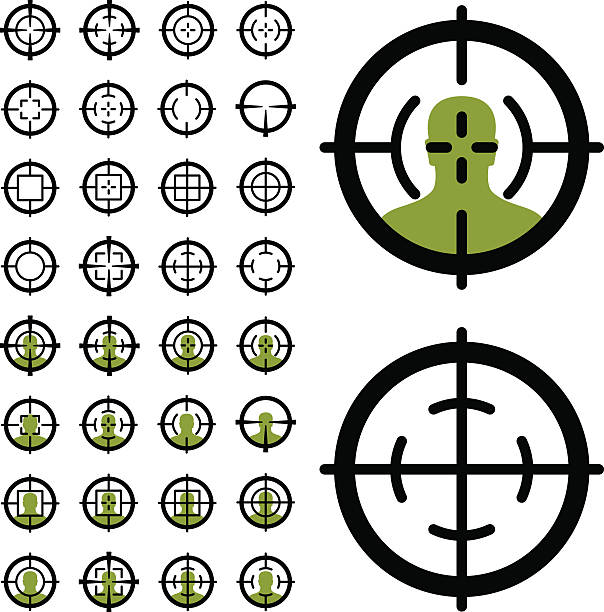 ilustrações, clipart, desenhos animados e ícones de símbolos de visão da mira da arma - crosshair gun rifle sight aiming