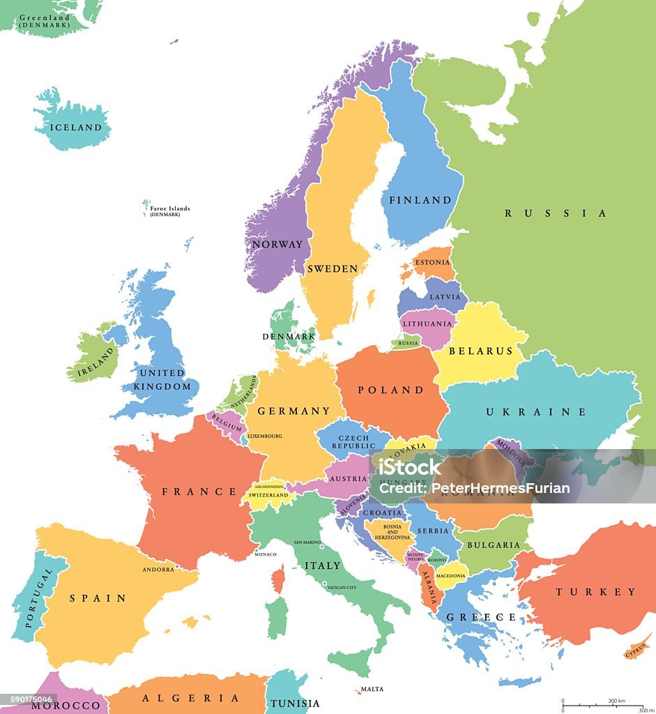 Europa Einzelstaaten politische Karte - Lizenzfrei Karte - Navigationsinstrument Vektorgrafik