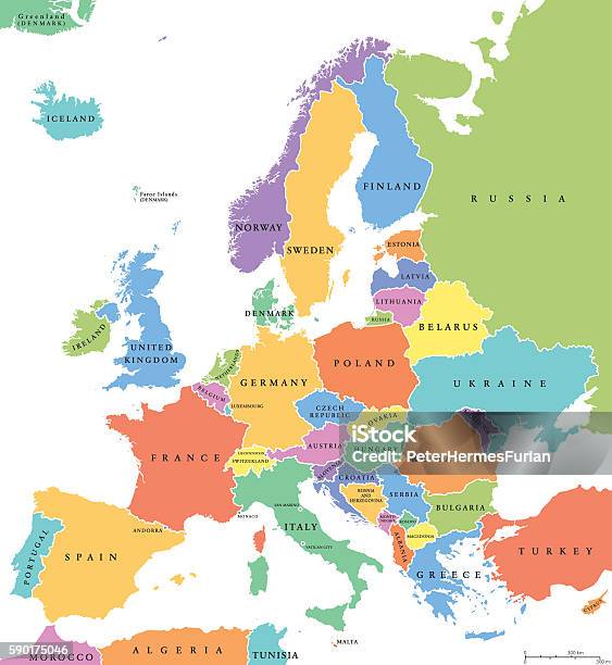 Europa Einzelstaaten Politische Karte Stock Vektor Art und mehr Bilder von Karte - Navigationsinstrument - Karte - Navigationsinstrument, Europa - Kontinent, Europäische Union