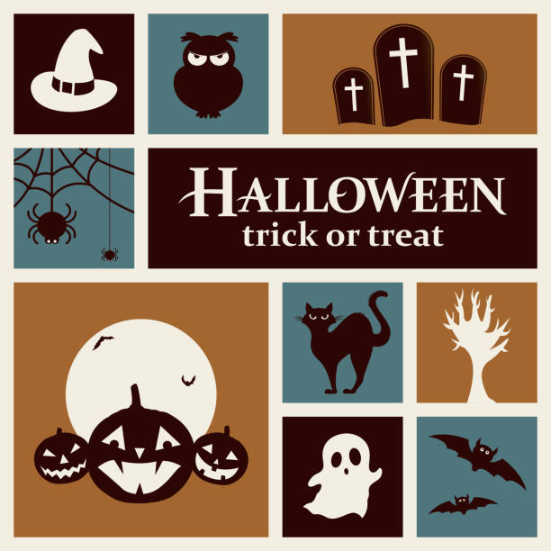 хэллоуин элементы - text animal owl icon set stock illustrations