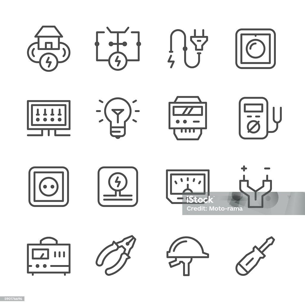 Set line icons of electricity Set line icons of electricity isolated on white. This illustration - EPS10 vector file. Electrician stock vector