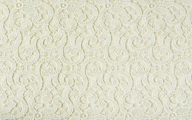 istock Closeup of white embroidered lace texture 590176706