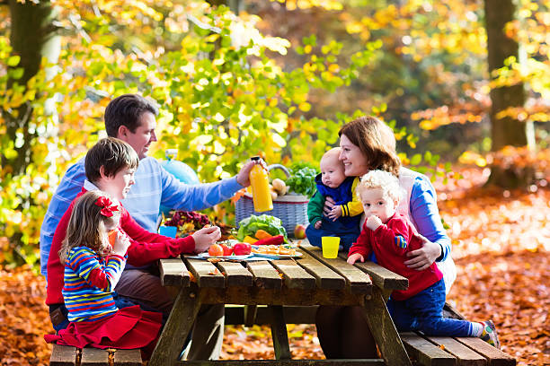 istock Young family having picnic in autumn 590178166