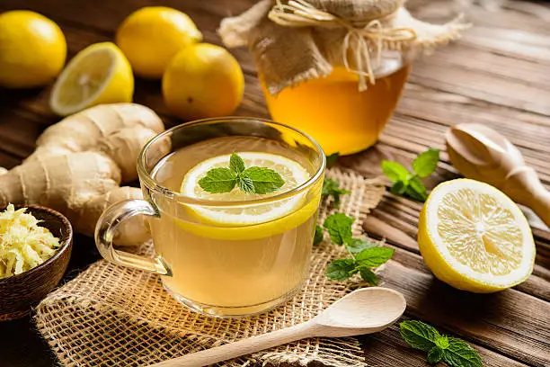 Photo of Ginger root tea with lemon, honey and mint