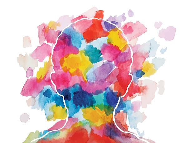 Abstract vector watercolor drawing of a child head. Background and head elements are separated on different layers.