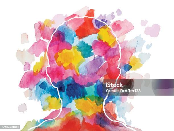 Vibrant Watercolor Child Head Stock Illustration - Download Image Now - Mental Health, Child, Emotion