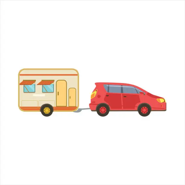 Vector illustration of Red Car Pulling The Trailer