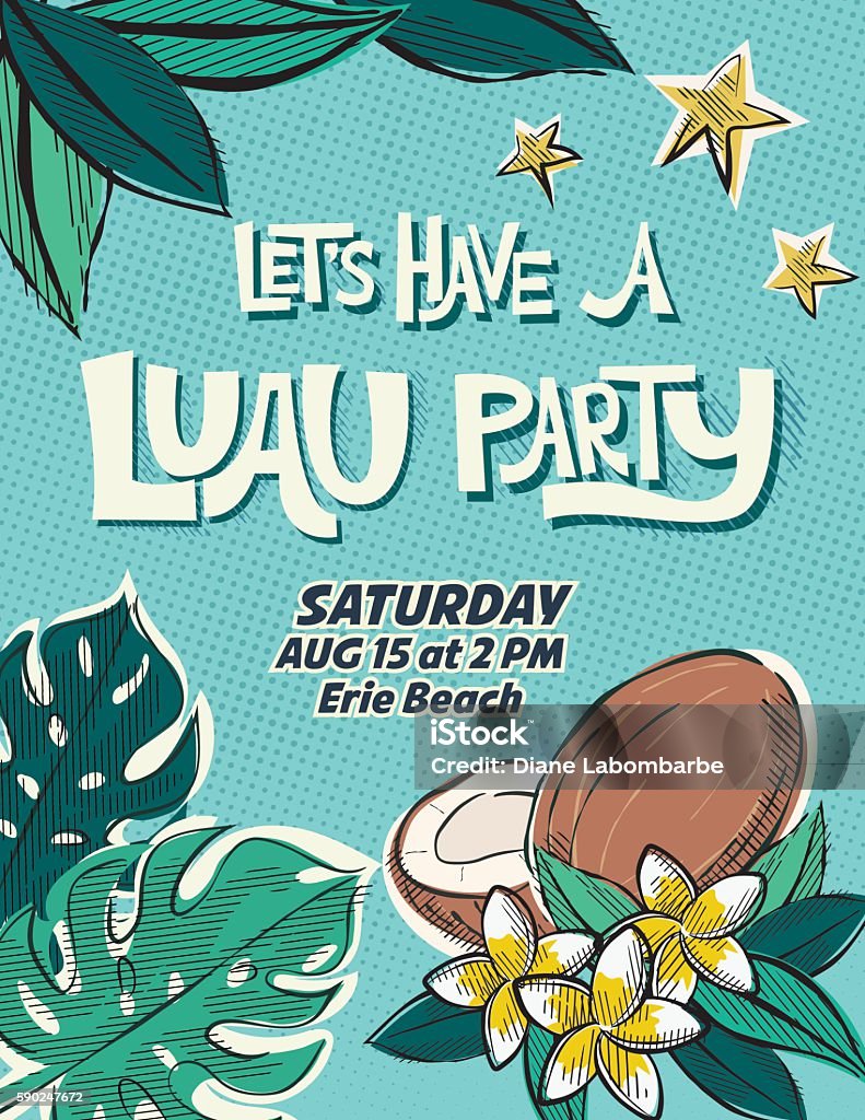 Vintage Style Luau Party Invitation Template Stock Illustration - Download  Image Now - Luau, Coconut, Hawaiian Culture - iStock