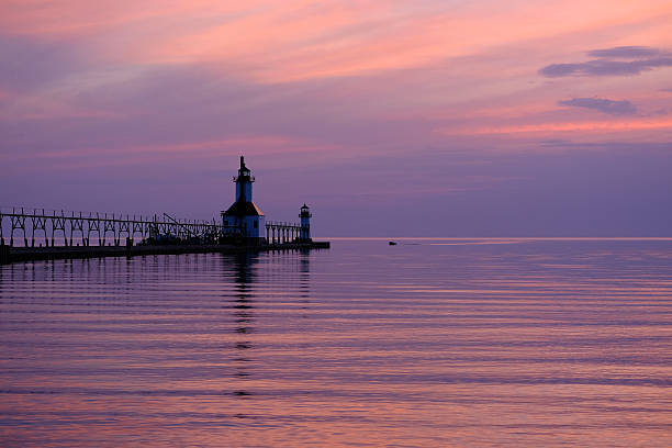 istock St. Joseph North Pier Lights, built in 1906-1907 590247928