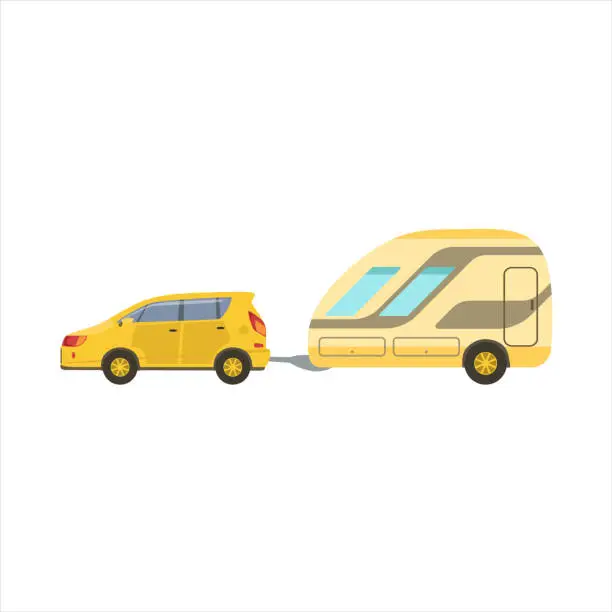 Vector illustration of Yellow Car Pulling The Trailer