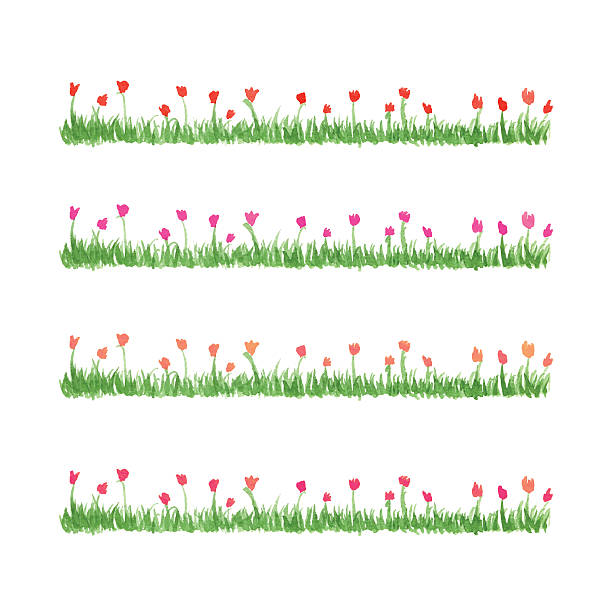 illustrations, cliparts, dessins animés et icônes de aquarelle herbe avec des fleurs - craft homemade in a row painted image