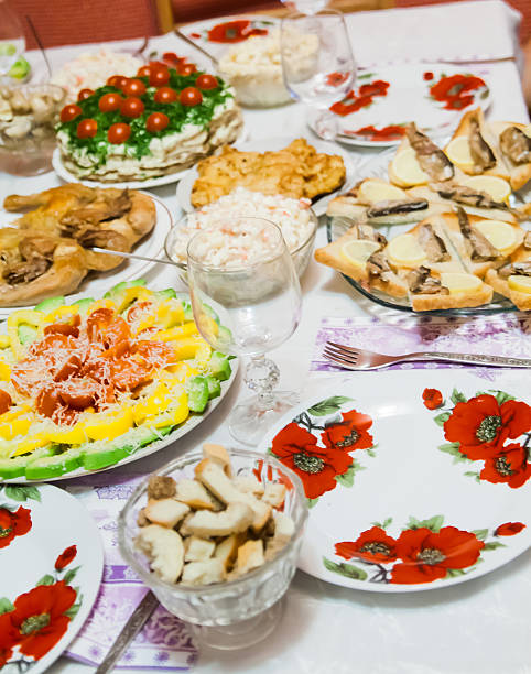 istock holiday table with dishes, with different dishes, salads 590248864