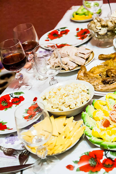 istock holiday table with dishes, with different dishes, salads 590248996