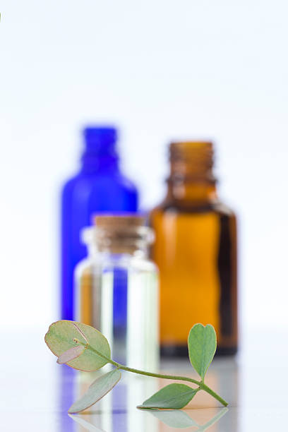 istock Eucalyptus aromatherapy essential oils in bottles 590249854