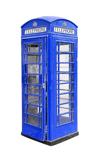 istock Blue phone booth in London UK, isolated on white 590259306