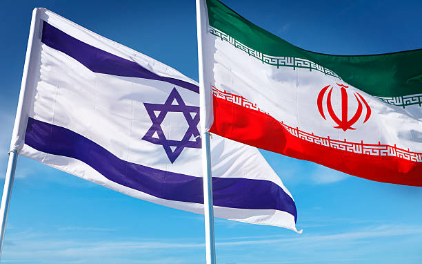 flags of israel and iran - iran stok fotoğraflar ve resimler