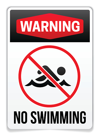No swimming warning sign and gun silhouette. EPS 10 file. Transparency effects used on highlight elements.