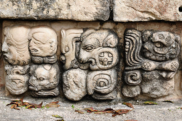 Copan Mayan ruins in Honduras Honduras, Mayan city ruins in Copan. The picture presents detail of decorating walls of the temple architectural stele stock pictures, royalty-free photos & images