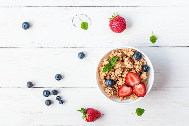 istock healthy breakfast with muesli and berries, top view, flat lay 590268424