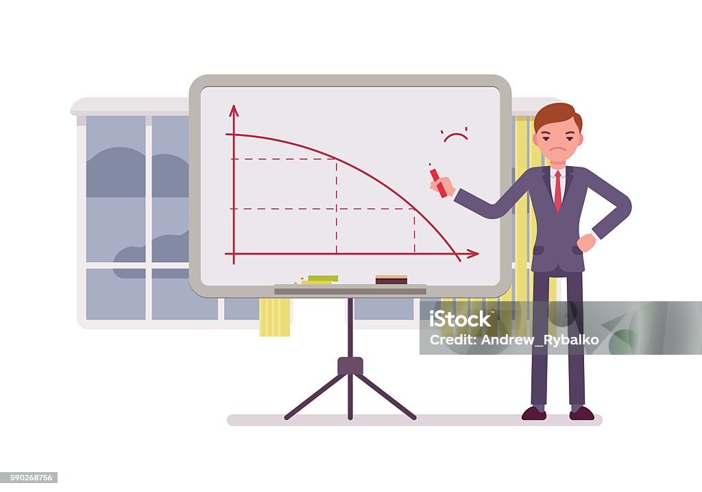 Negative Line Graph Cartoon Image Man Drew A Negative Graph On The Whiteboard Stock Illustration ...