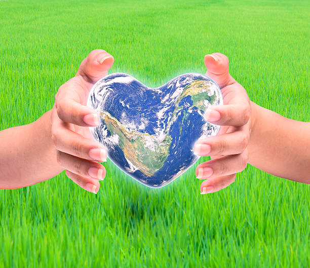istock World in heart shape with over women human hands 590269452
