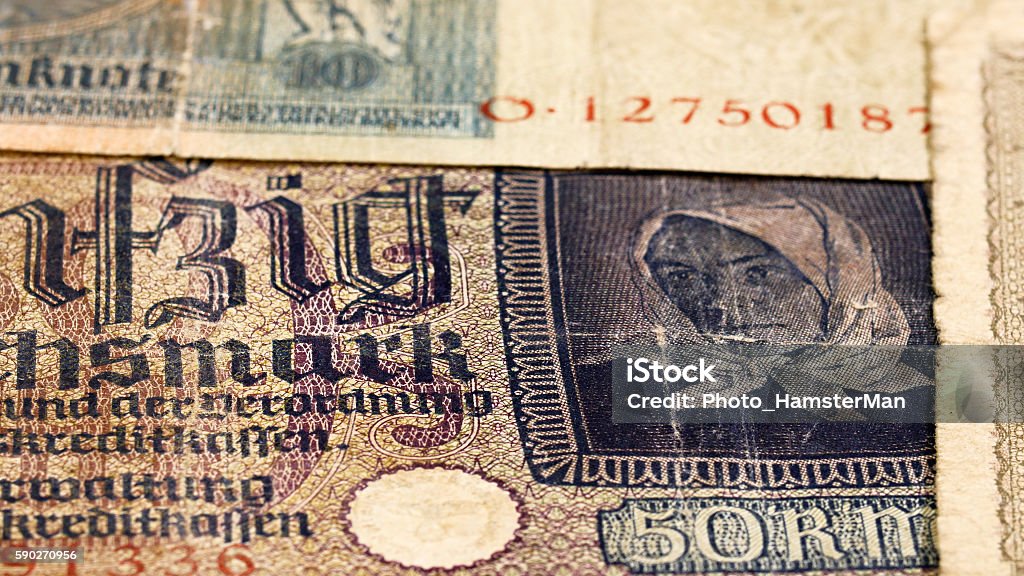 Third reich nazi banknotes 1942 WW2 in occupied Ukraine Third reich nazi banknotes 1942 WW2 in occupied Ukraine, vintage background Third Reich Stock Photo