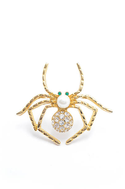 gold spider brooch  with pearl on white background