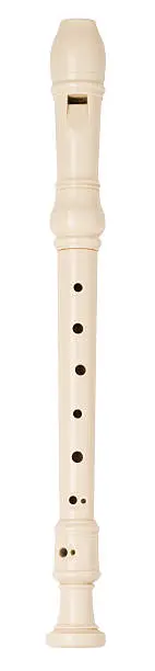 Plastic recorder woodwind instrument on white