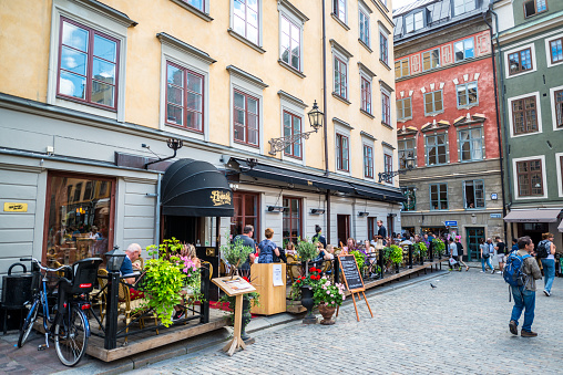 Stockholm, Sweden  - July 31, 2016: Restaurant Ebanista on Stortorget Square , Stockholm, Sweden