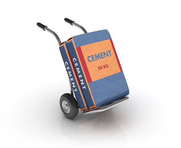 Hand Truck with Cement Bags on White Background