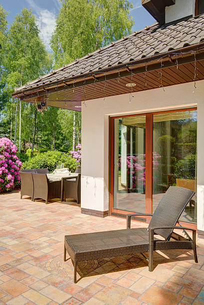 istock Elegant lounger outside the house 590277208