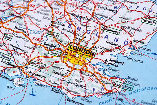 Map of Londonin UK. Detail from the Europe Map 2016.