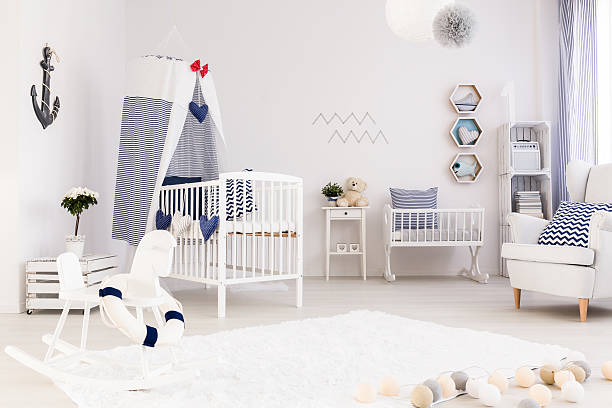 istock Baby room decorated in marine style 590280630
