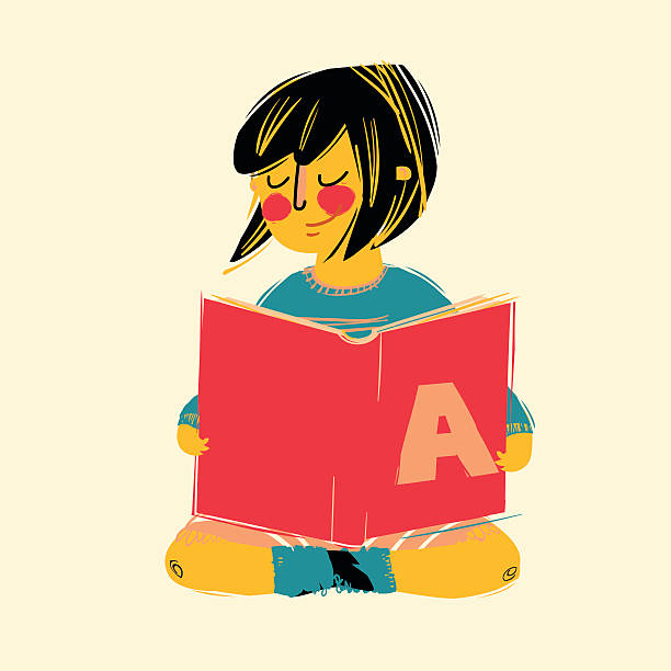 clipart do my homework Vector illustration of cute girl reading a book Vector illustration of cute girl reading a book on yellow background kid doing homework clip art stock illustrations