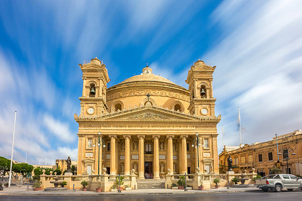 Mosta, Malta - Mosta Dome at daylight with moving clouds