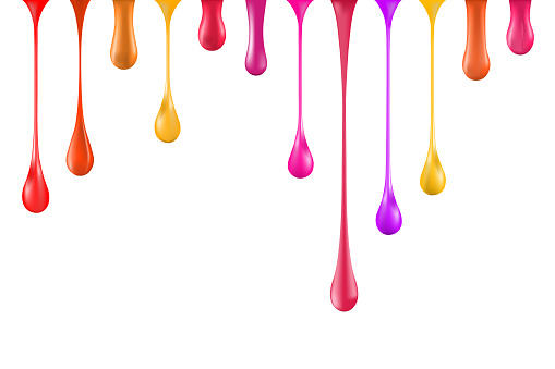 Multicolored paint drips. Stock vector illustration. Gradient mesh.