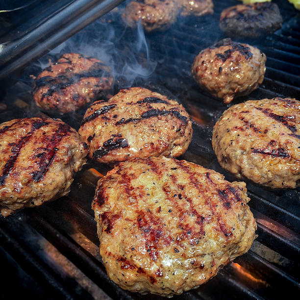 Grilling hamburger lamb meat on the bbq