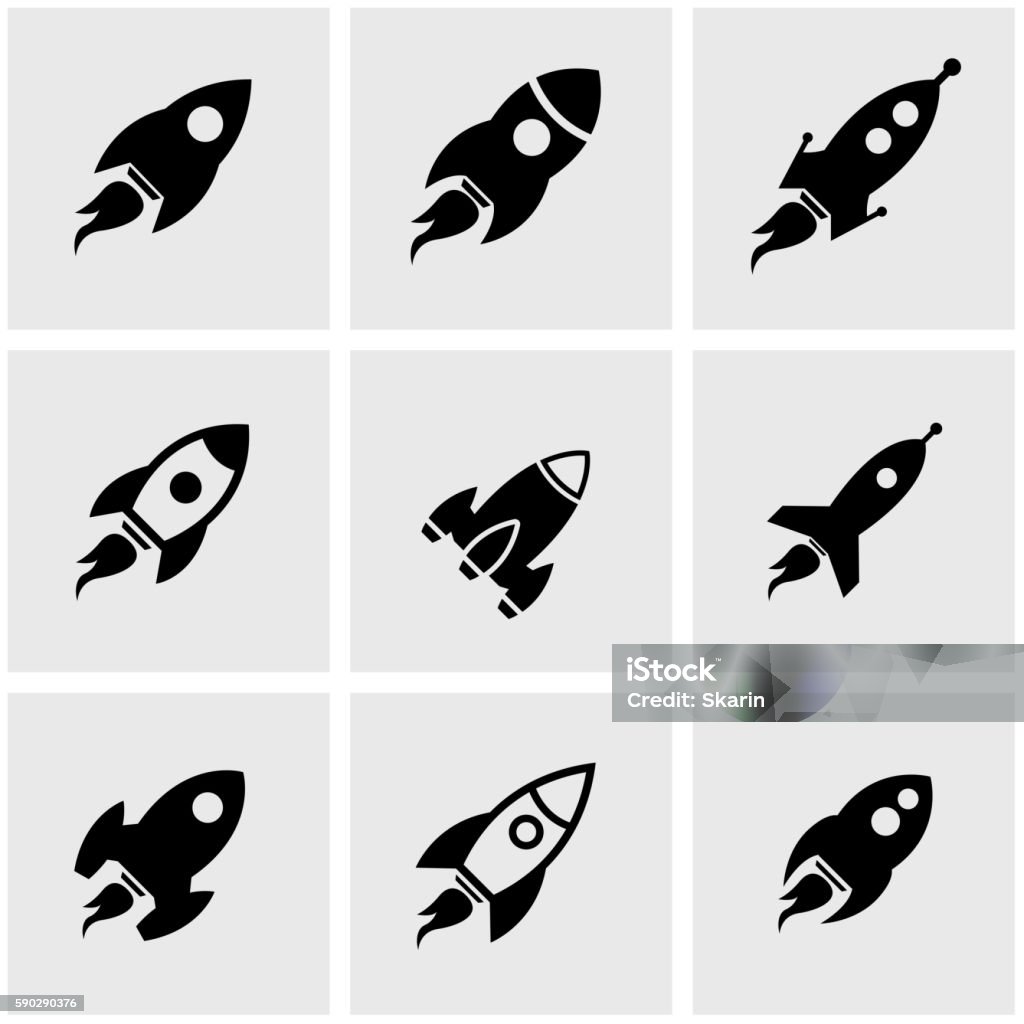 Vector black rocket icon set Vector black rocket icon set. Business Finance and Industry stock vector