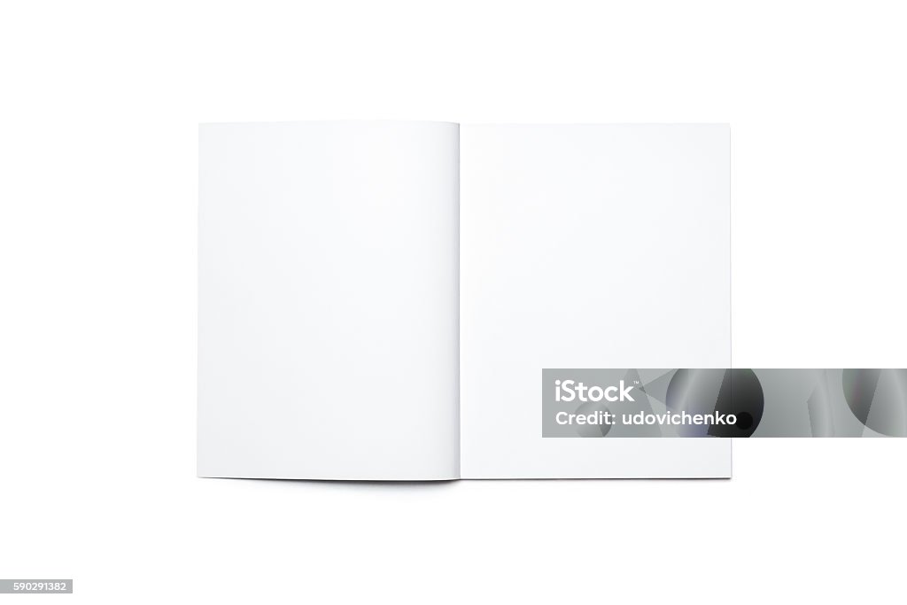 Blank open magazine isolated Blank open magazine isolated vertically Magazine - Publication Stock Photo