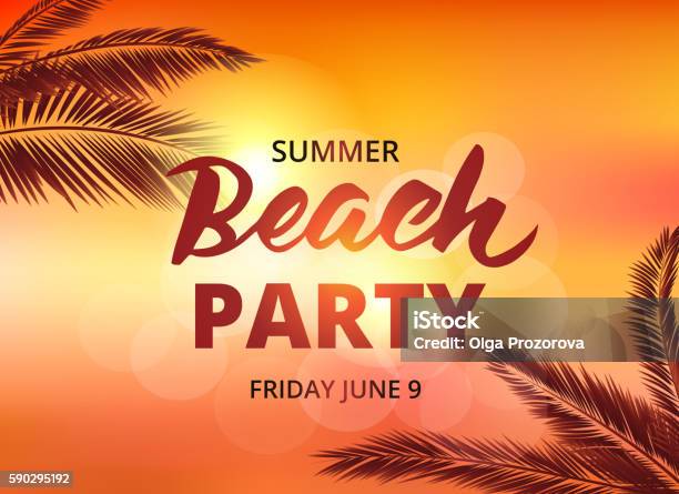 Beach Party Poster Template With Typographic Elements Stock Illustration - Download Image Now