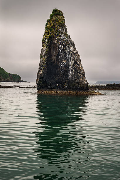 istock Lonely rock reflected in the Avacha Bay, Kamchatka, Russia 590296190