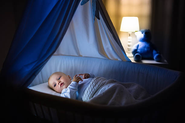 istock Beautiful baby boy sleeping at night 590298098