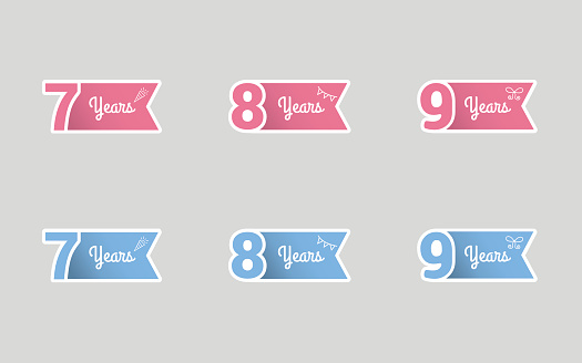 Happy seven, eight, nine years,  Birthday icon set